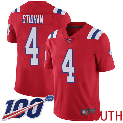New England Patriots Limited Red Youth #4 Jarrett Stidham Alternate NFL Jersey 100th Season